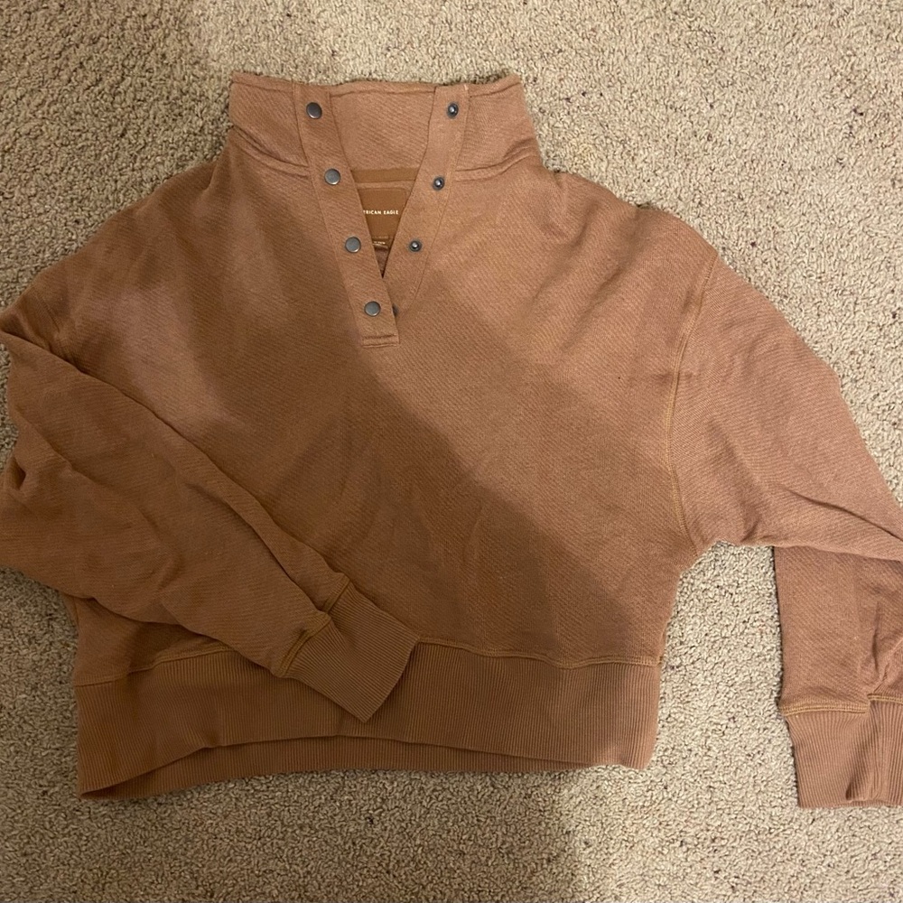 Brown Button-Up Sweatshirt